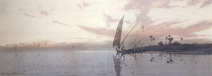 augustus osborne lamplough,r.w.s Feluccas on the Nile at dawn and Feluccas on the Nile at Dusk (mk37) Norge oil painting art